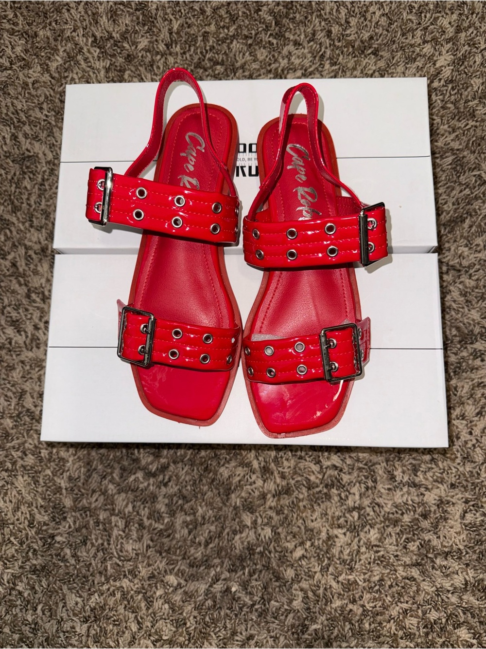Cape Robbin Red Buckle Belt Sandals